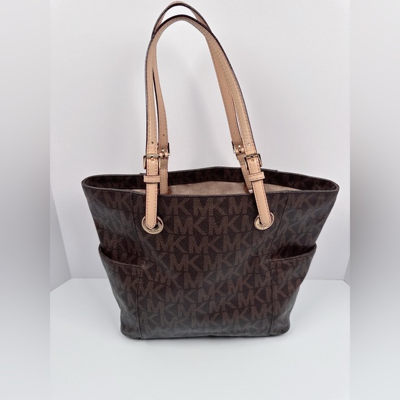 Michael Kors Charlotte Top Zip Tote Signature Shoulder Bag /Brown - Picture 4 of 10